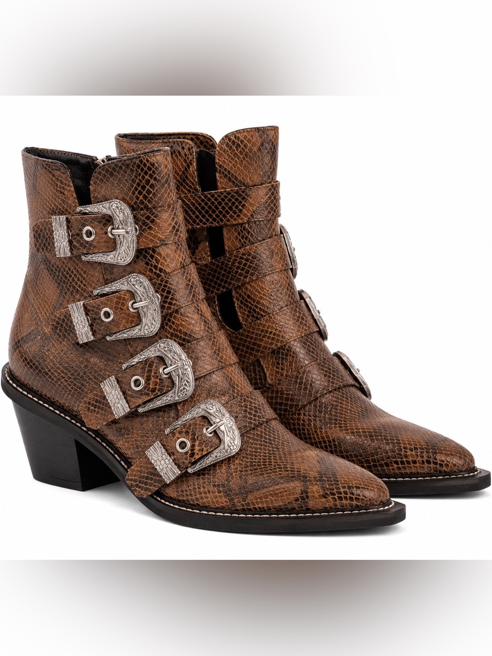 Topshop Western Buckle Snake Print Ankle Boots Size 42 / US 11.5